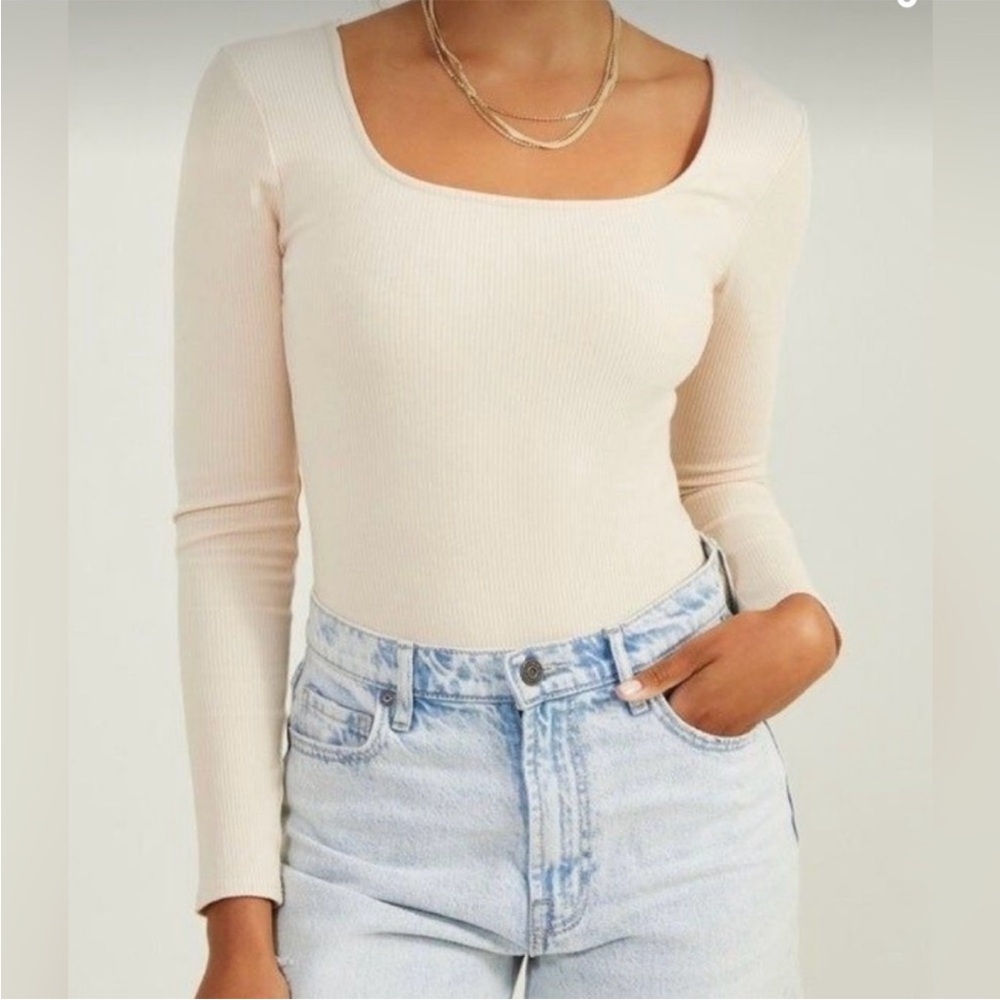 Peach Love California off-white ivory ribbed, long sleeve bodysuit size S
